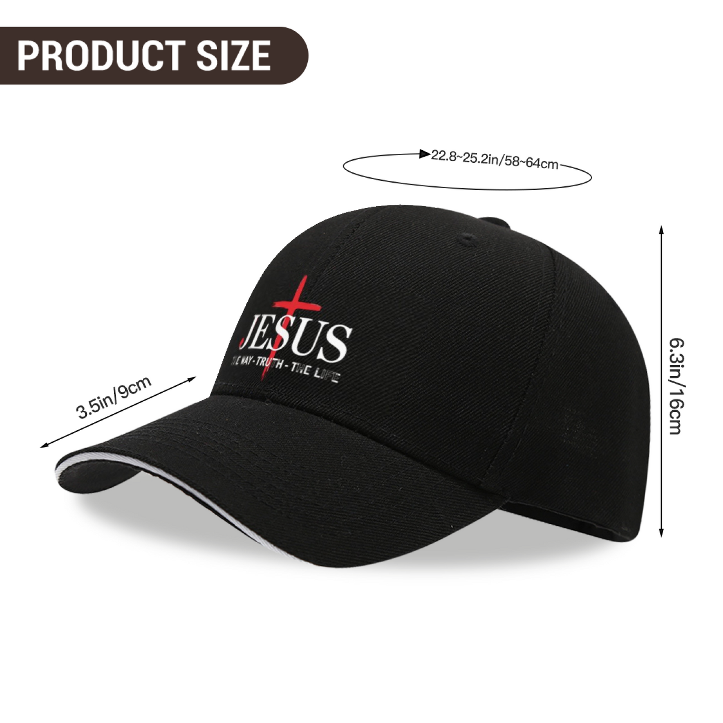 Red Cross JESUS Black Sandwich Brim Baseball Cap Classic Christian Faith Hat