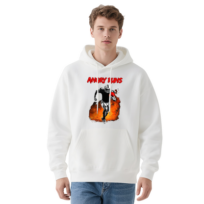 Angry Runs Fire Football Player Black Hoodie, Sporty Comfort Mens Hooded Top