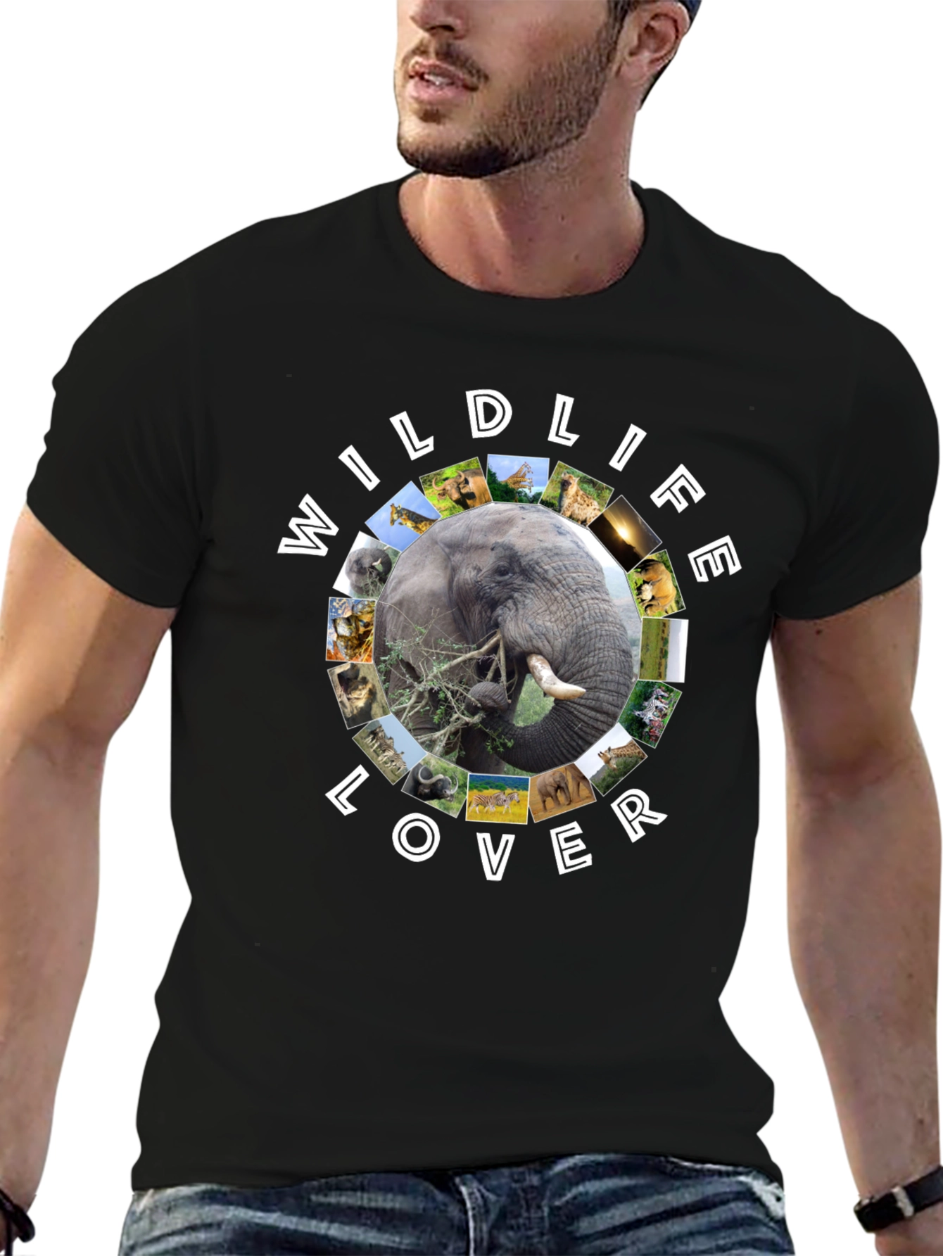 Wildlife Lover Graphic Tee - Black Cotton T-Shirt