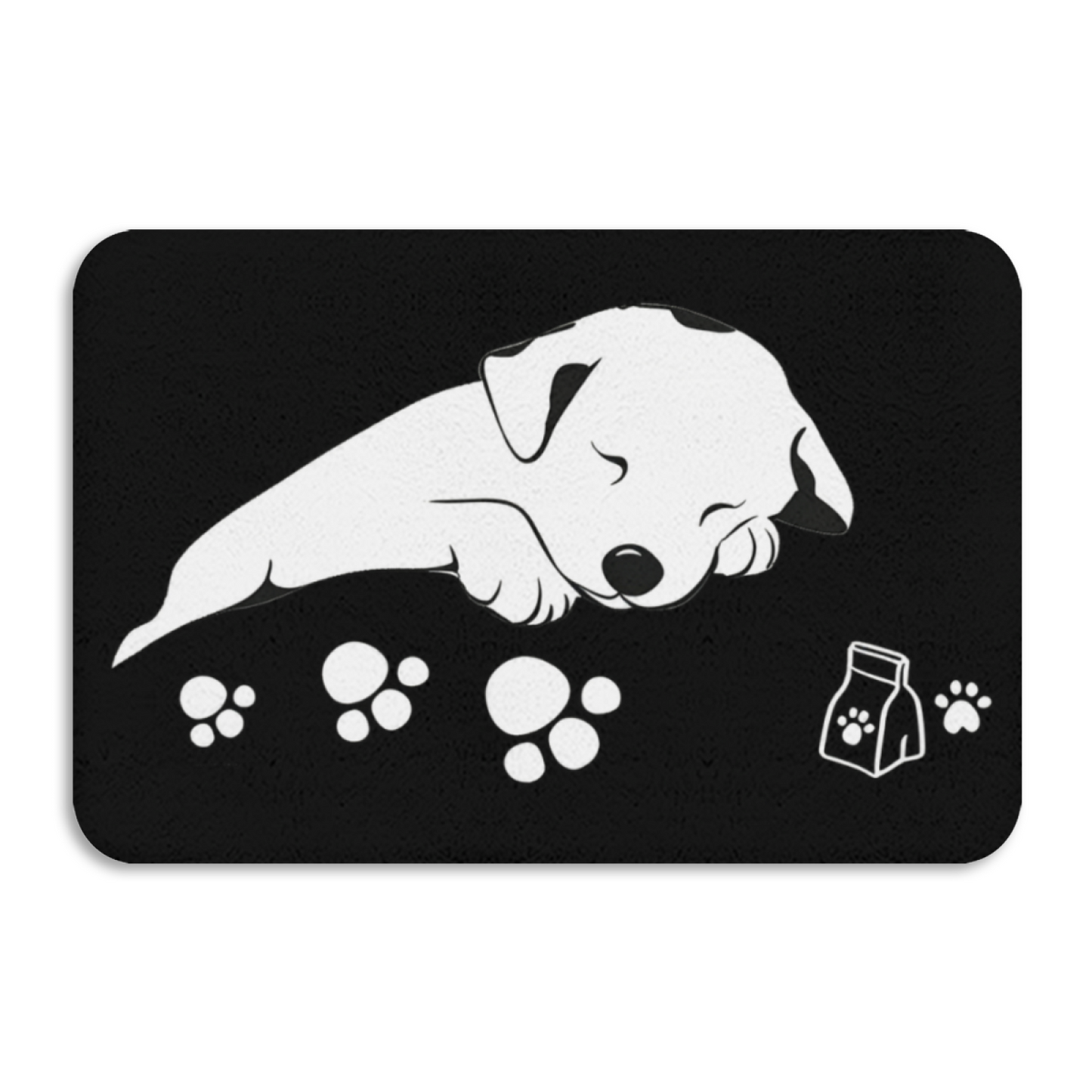 Sleeping Puppy Black Silicone Diatom Mat | Cute Dog Paw Print Pet Feeding Floor Rug
