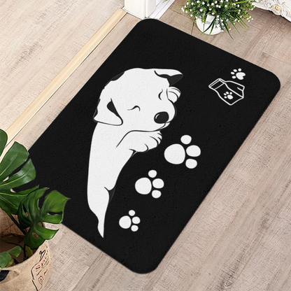 Sleeping Puppy Black Silicone Diatom Mat | Cute Dog Paw Print Pet Feeding Floor Rug