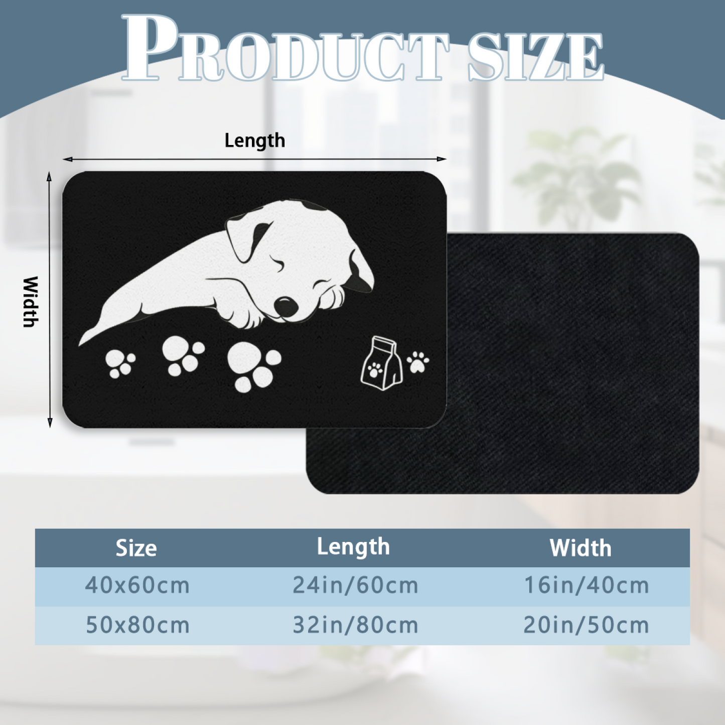 Sleeping Puppy Black Silicone Diatom Mat | Cute Dog Paw Print Pet Feeding Floor Rug