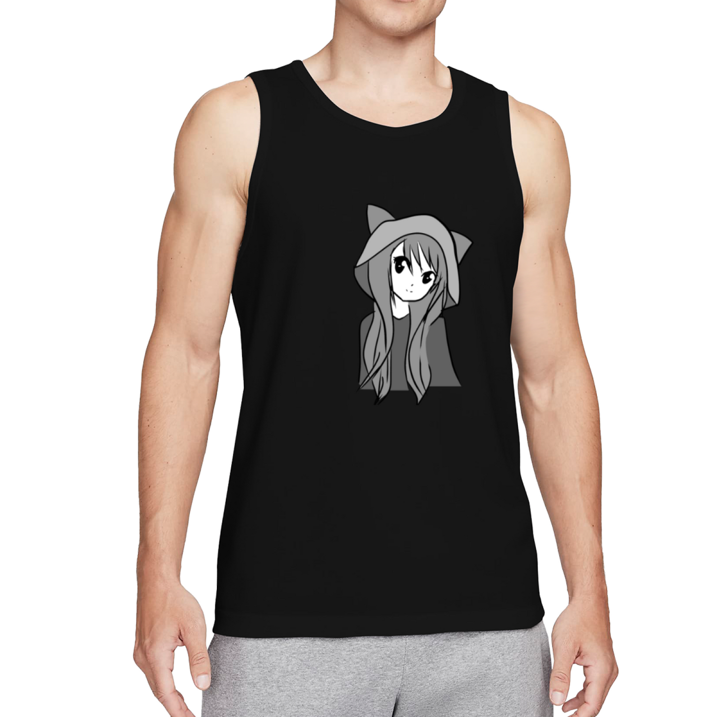 Cute Anime Cat Girl Minimal Art Tank Top