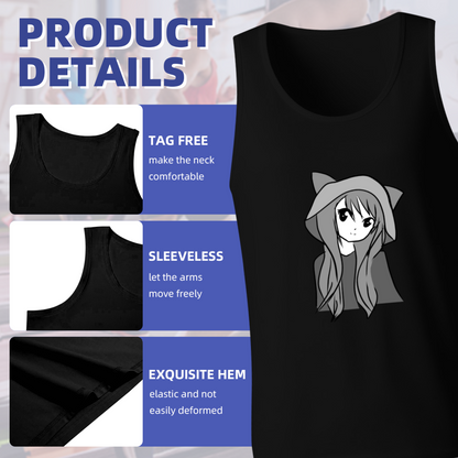 Cute Anime Cat Girl Minimal Art Tank Top