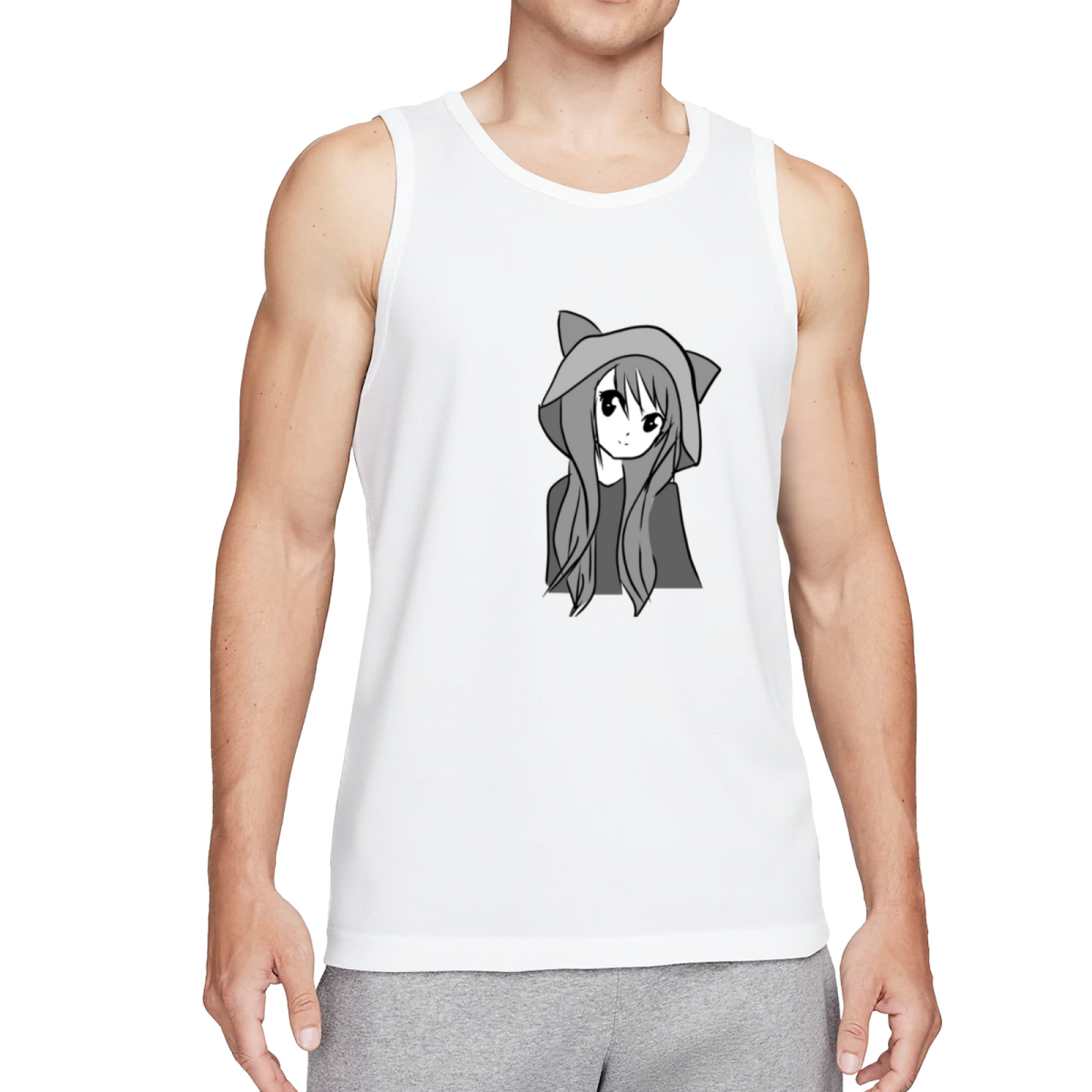 Cute Anime Cat Girl Minimal Art Tank Top