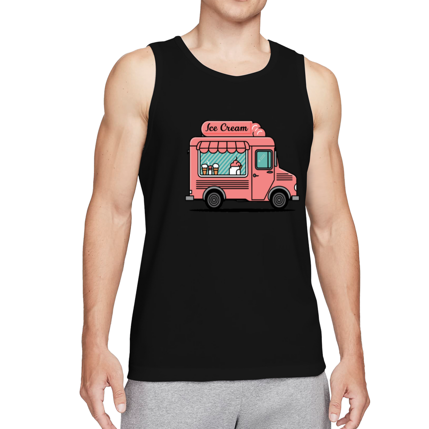 Cute Pink Ice Cream Truck Cartoon Summer Men Tank Top