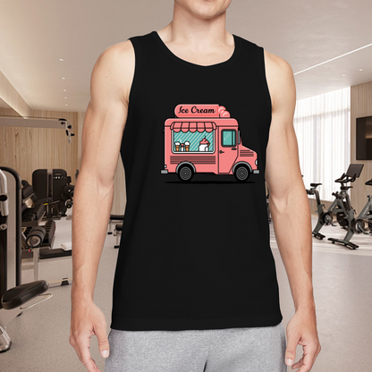 Cute Pink Ice Cream Truck Cartoon Summer Men Tank Top