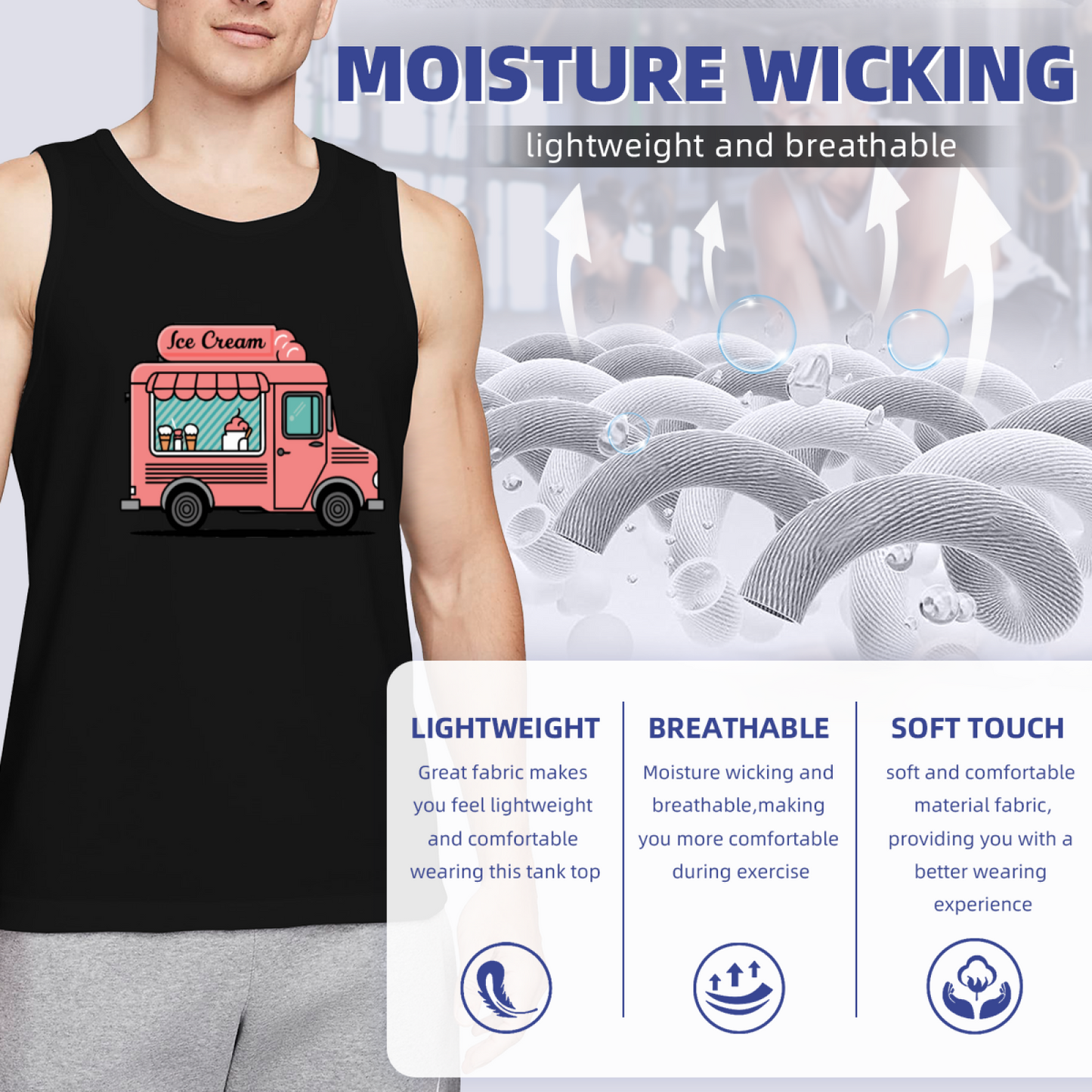 Cute Pink Ice Cream Truck Cartoon Summer Men Tank Top