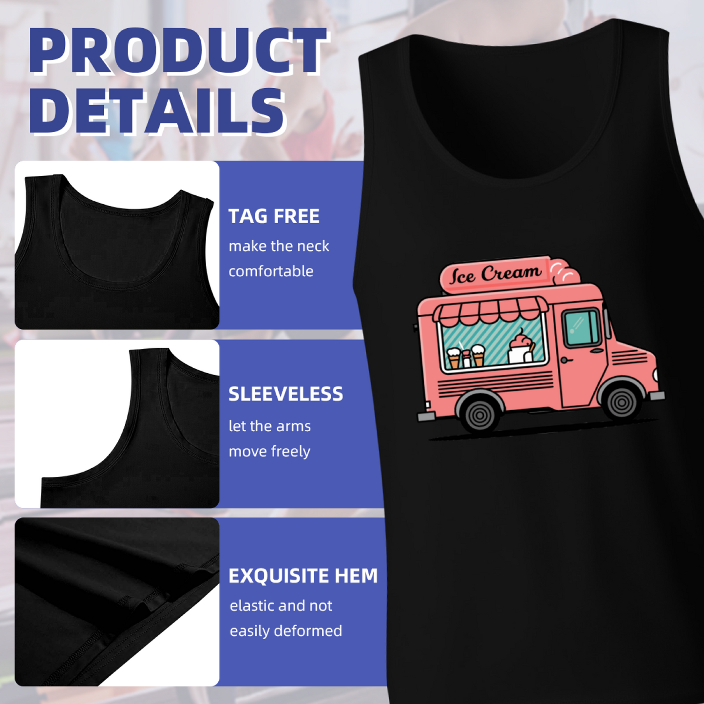 Cute Pink Ice Cream Truck Cartoon Summer Men Tank Top