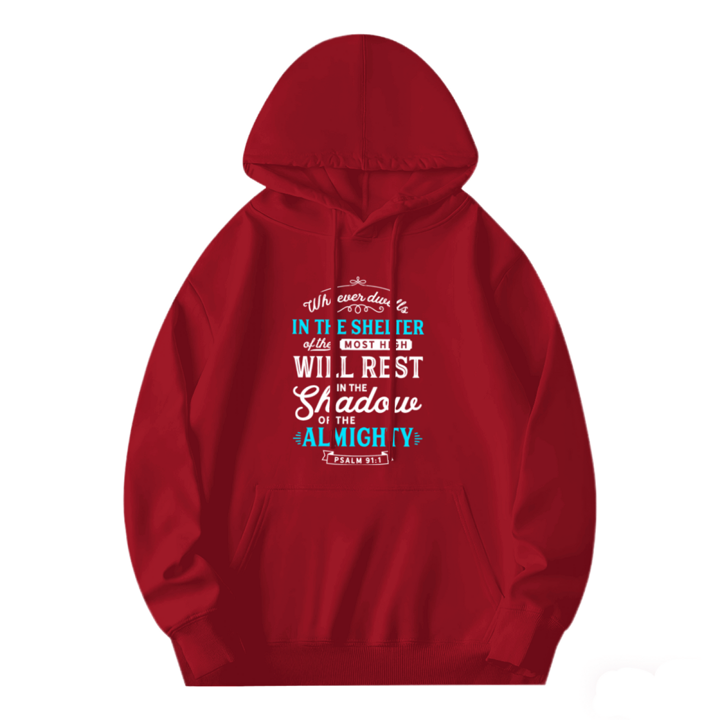 Psalm 91 Bible Quote Red Hoodie, Soft Religious Daily Hooded Sweatshirt