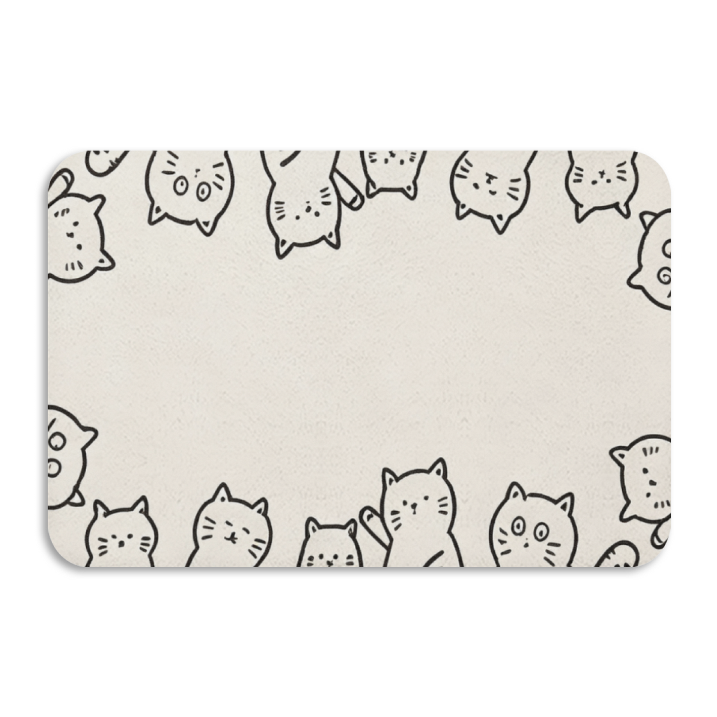 Doodle Cat Border Frame Diatom Mat | Cute Line Art Kitten Silicone Decor Floor Rug