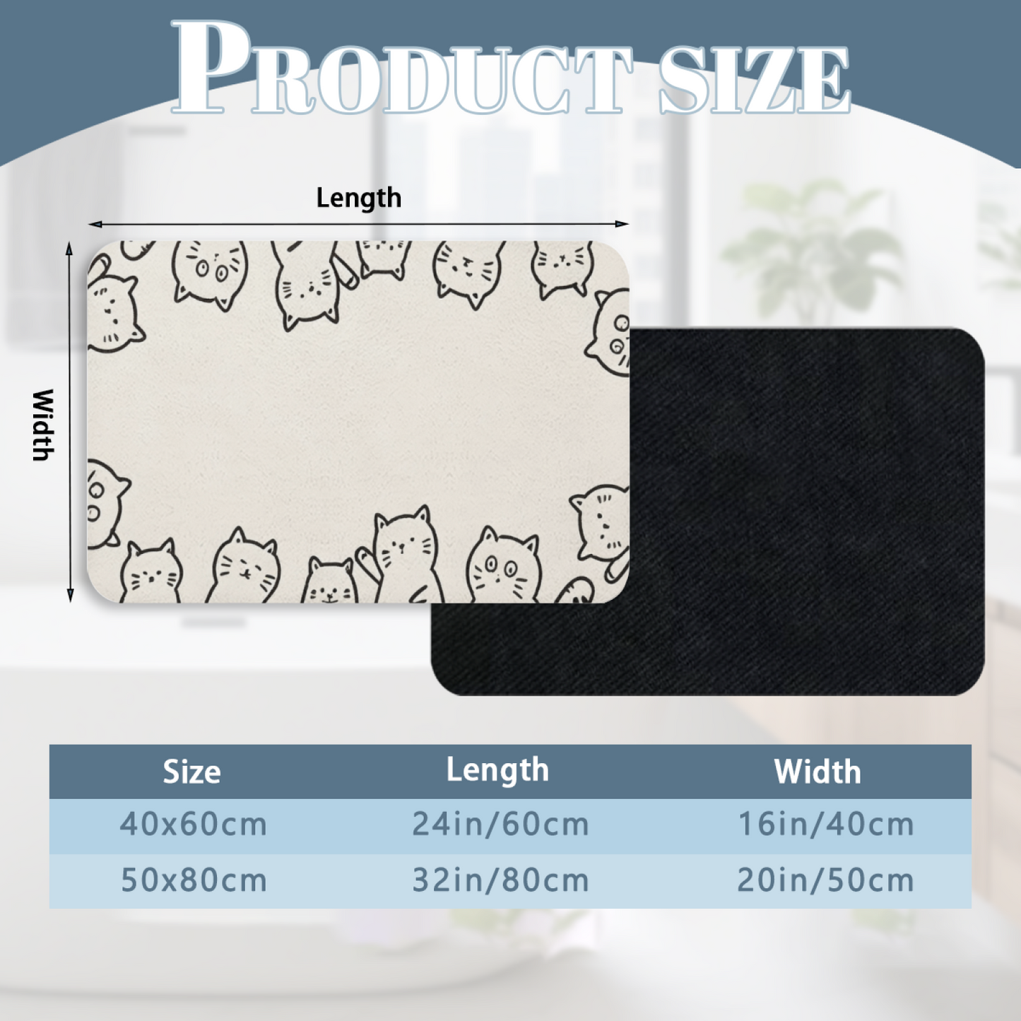 Doodle Cat Border Frame Diatom Mat | Cute Line Art Kitten Silicone Decor Floor Rug