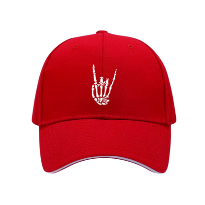 Rock Skeleton Devil Hand Sign Multi-Color Sandwich Brim Hip Hop Hat