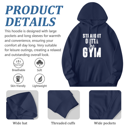 Gym Lover Straight Outta The Gym Navy Hoodie, Unisex Soft Workout Pullover