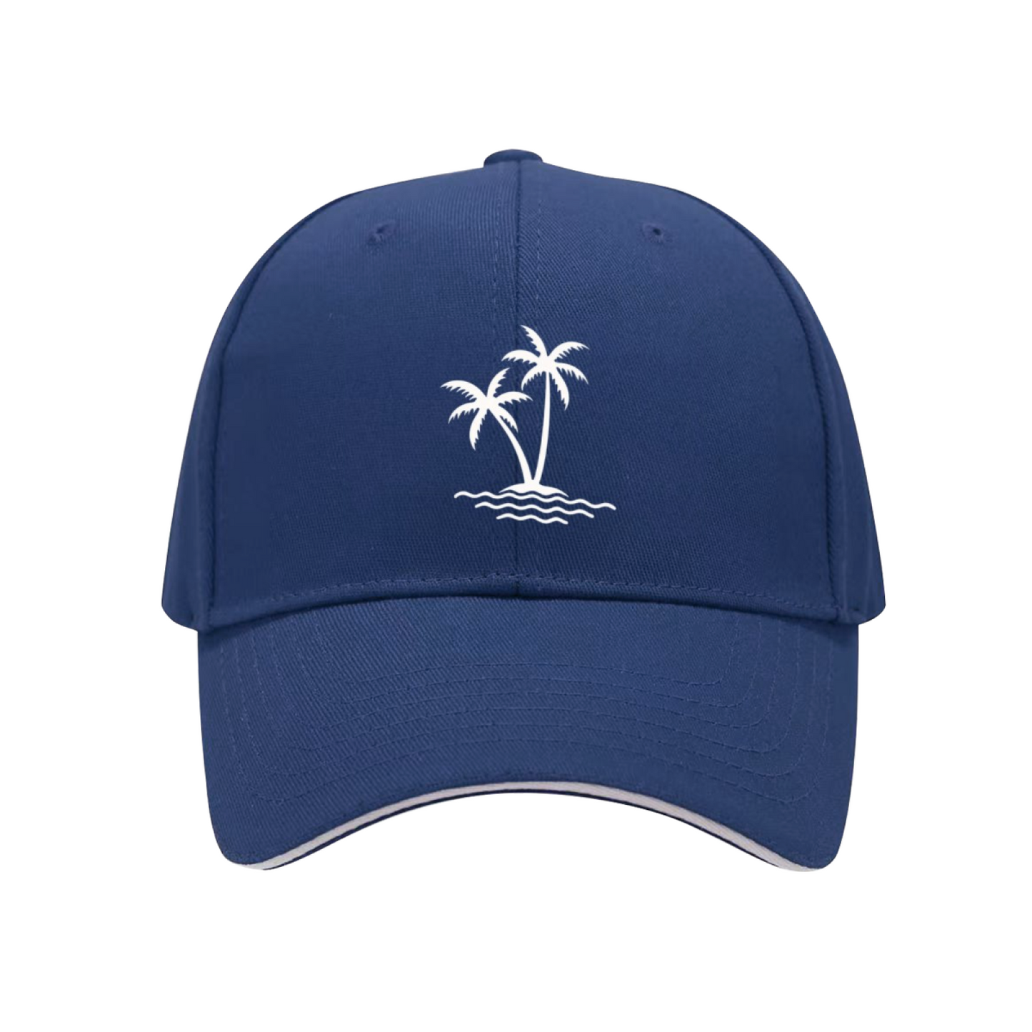 Twin Palm Tree Island Wave Print Red Sandwich Brim Baseball Cap, Beach Holiday Sun Hat
