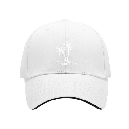Twin Palm Tree Island Wave Print Red Sandwich Brim Baseball Cap, Beach Holiday Sun Hat