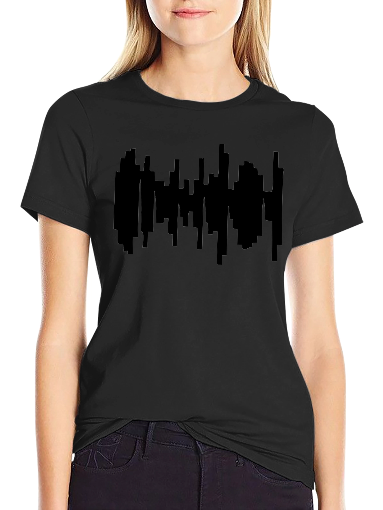 Black Cityscape Graphic Print T-Shirt