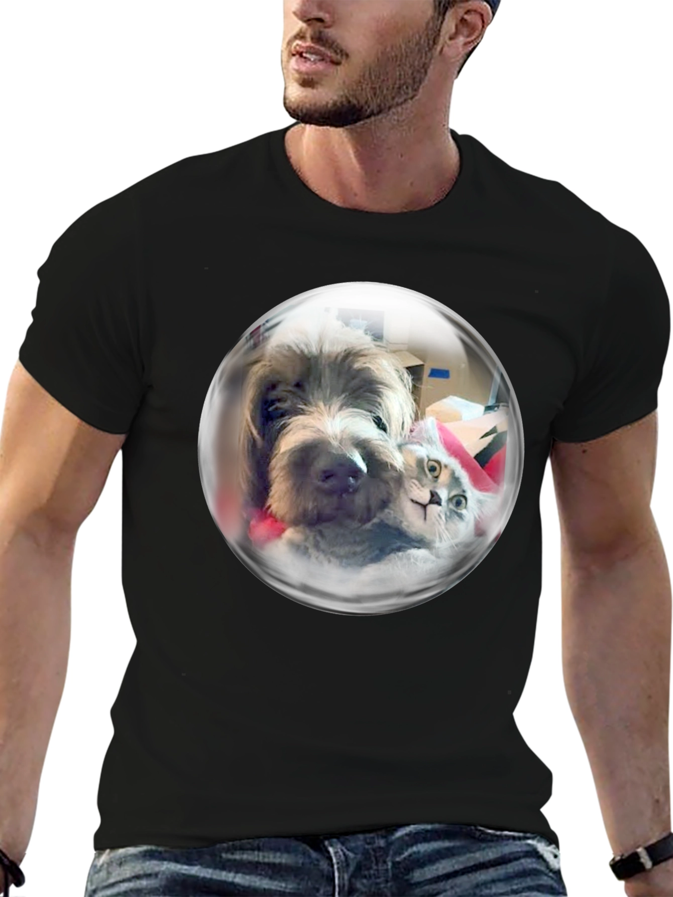 Whimsical Pet Bubble T-Shirt - Dog & Cat Design