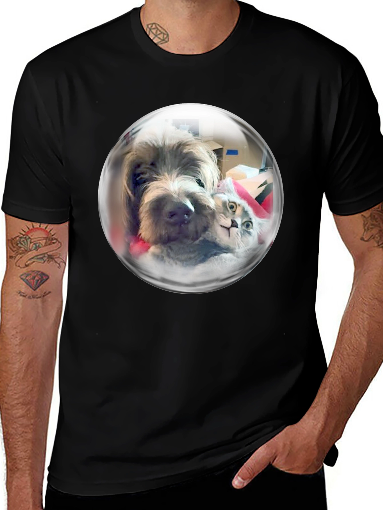 Whimsical Pet Bubble T-Shirt - Dog & Cat Design