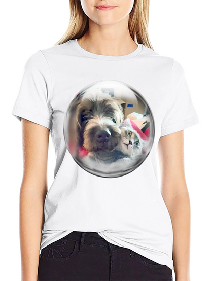 Whimsical Pet Bubble T-Shirt - Dog & Cat Design