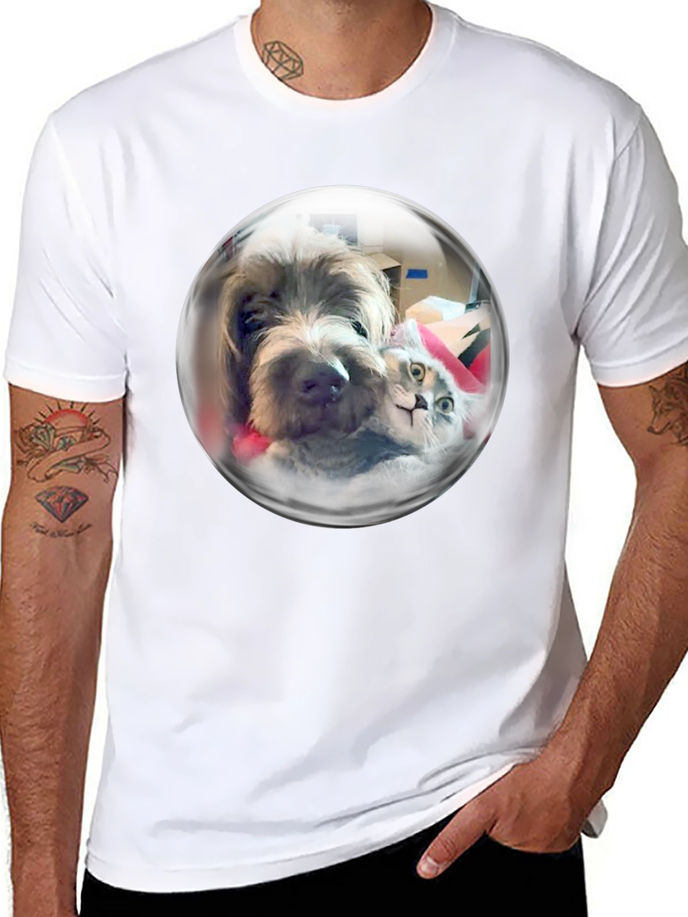 Whimsical Pet Bubble T-Shirt - Dog & Cat Design
