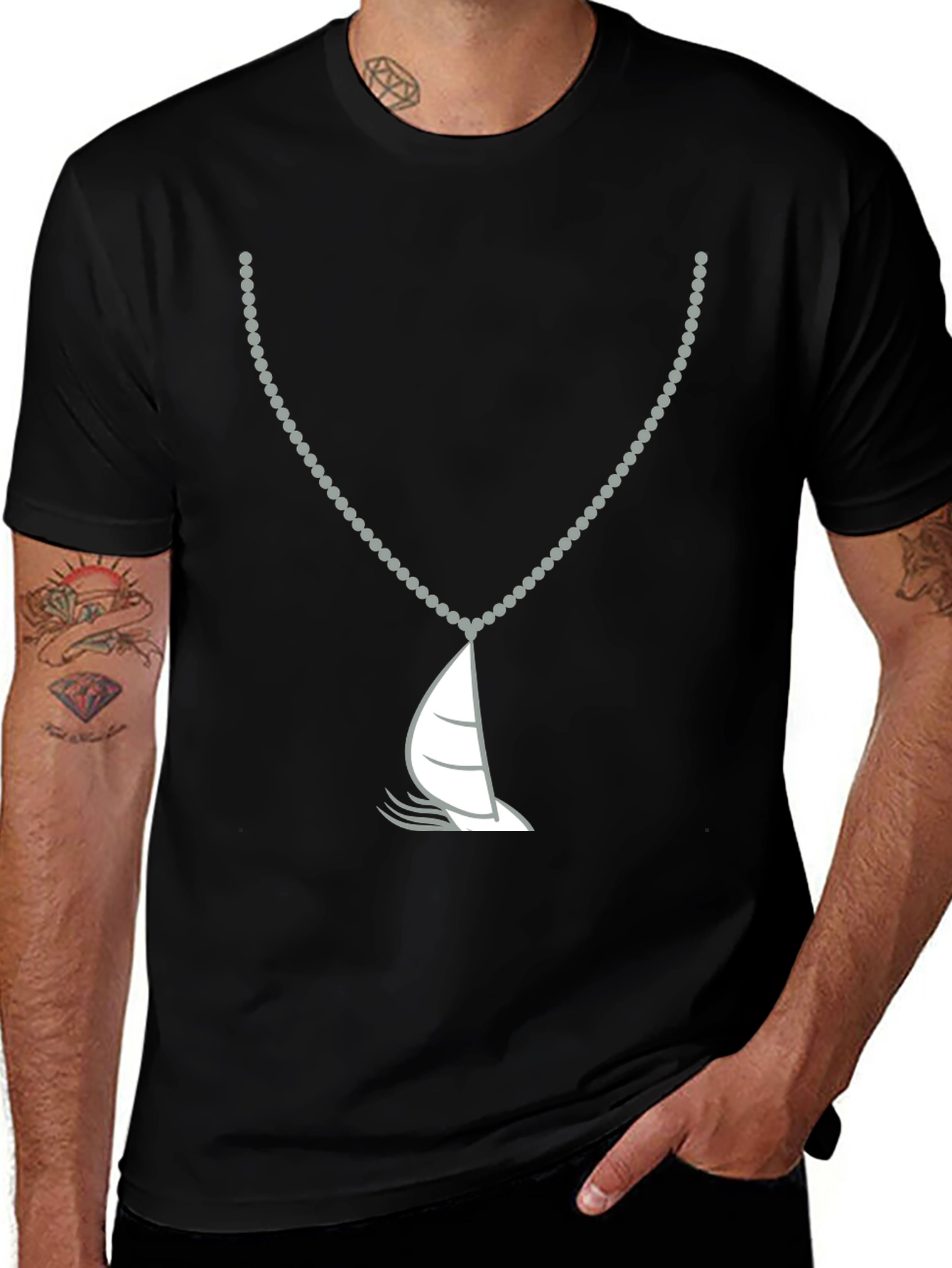 Nautical Sailboat Necklace Graphic Tee - Black