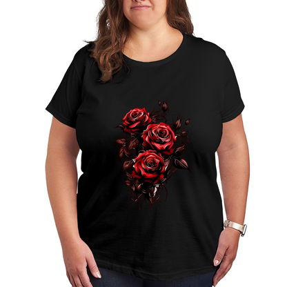 Striking Deep Red Gothic Roses Plus Size Women Printed T-Shirt