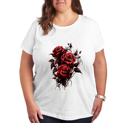 Striking Deep Red Gothic Roses Plus Size Women Printed T-Shirt