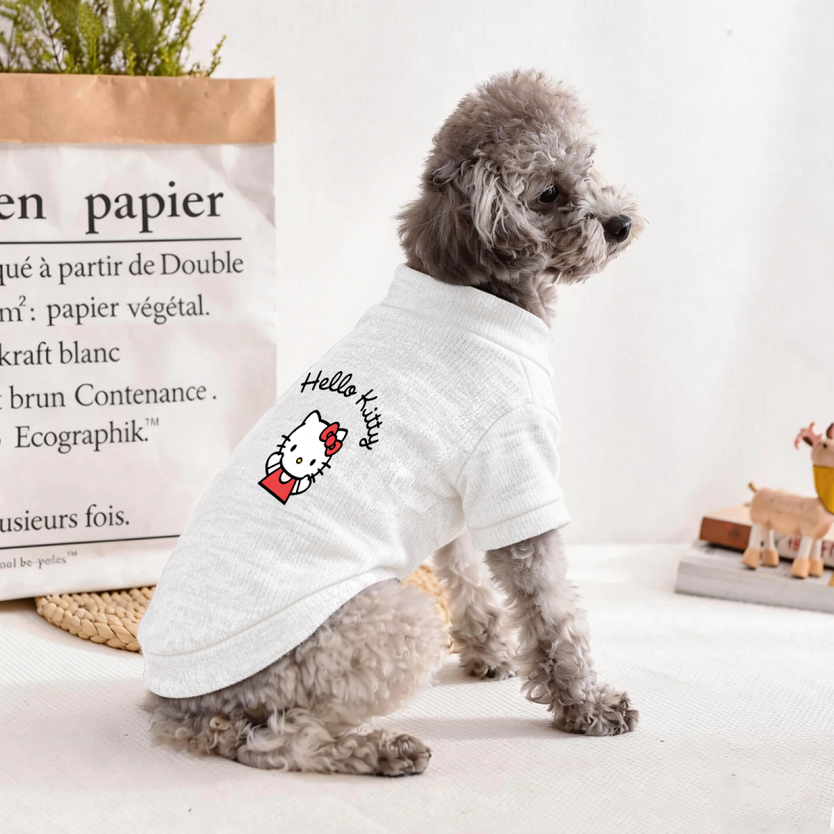 Minimalist Hello Kitty Letter Print Pet Sweater, Classic Cute Cat Pet Outfit