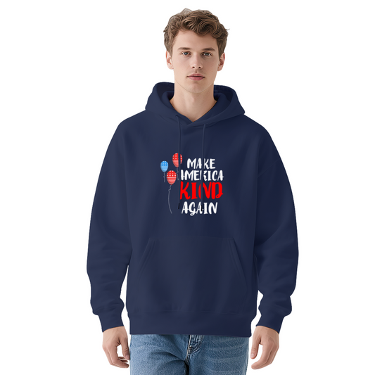 Make America Kind Again Flag Balloon Navy Hoodie, Warm Casual Unisex Top