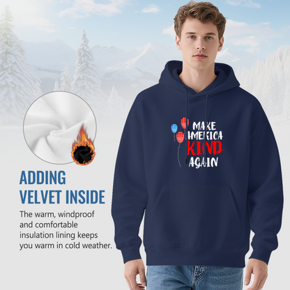 Make America Kind Again Flag Balloon Navy Hoodie, Warm Casual Unisex Top