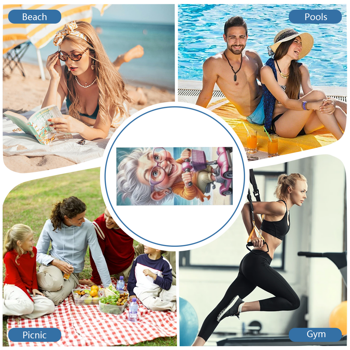 Funny Cartoon Elderly Lady Scooter Beach Towel, Fluffy Soft & Strong Water Absorbency, Multiple Size Options for Fun, Cozy Summer Beach Days