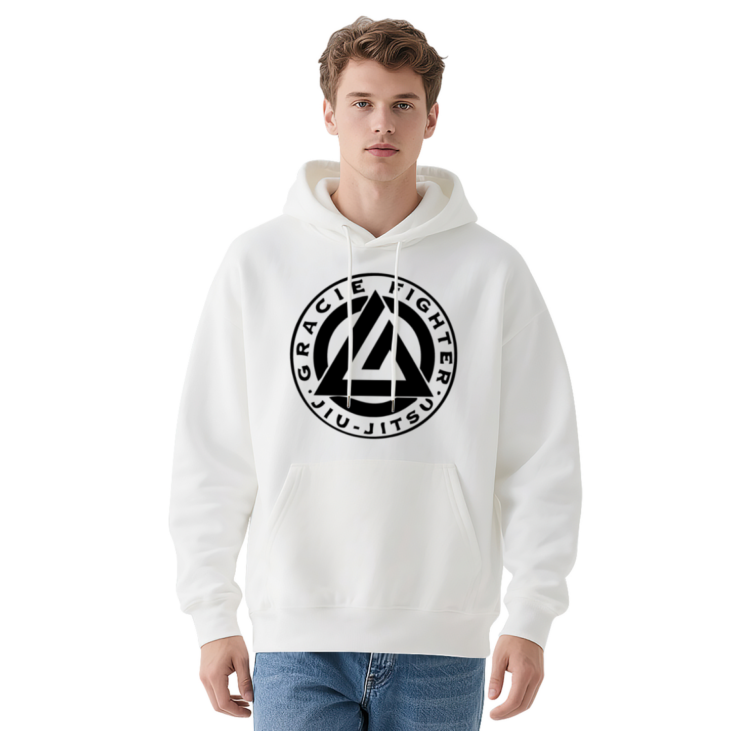 Gracie Jiu-Jitsu Fighter Logo White Hoodie, Unisex Soft Martial Arts Pullover