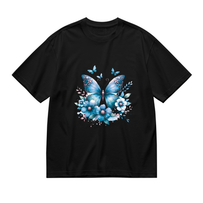 Dreamy Deep Blue Floral Butterfly Magic Plus Size Women¡¯s Printed T-Shirt