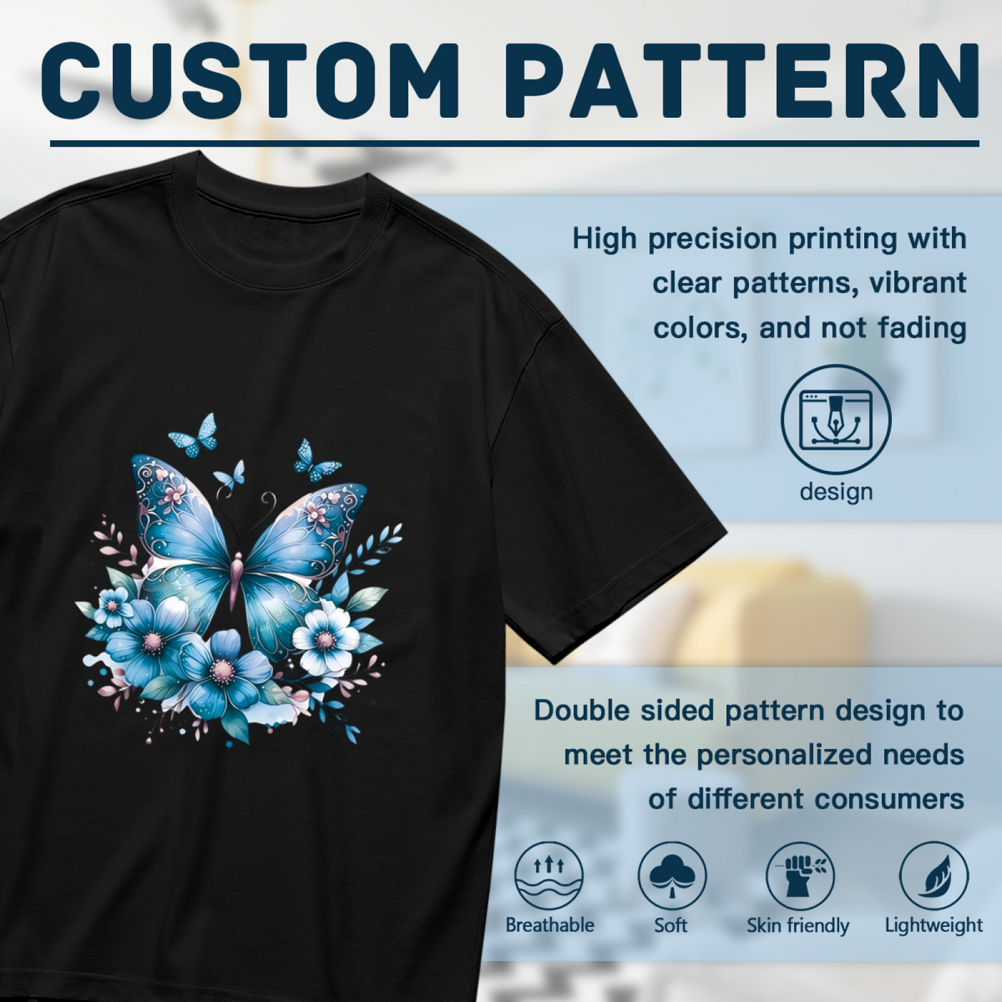 Dreamy Deep Blue Floral Butterfly Magic Plus Size Women¡¯s Printed T-Shirt