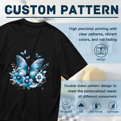 Dreamy Deep Blue Floral Butterfly Magic Plus Size Women¡¯s Printed T-Shirt