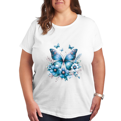 Dreamy Deep Blue Floral Butterfly Magic Plus Size Women¡¯s Printed T-Shirt
