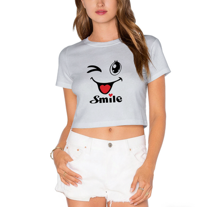 Wink Smile Cute Vibe Pink Crop Tee