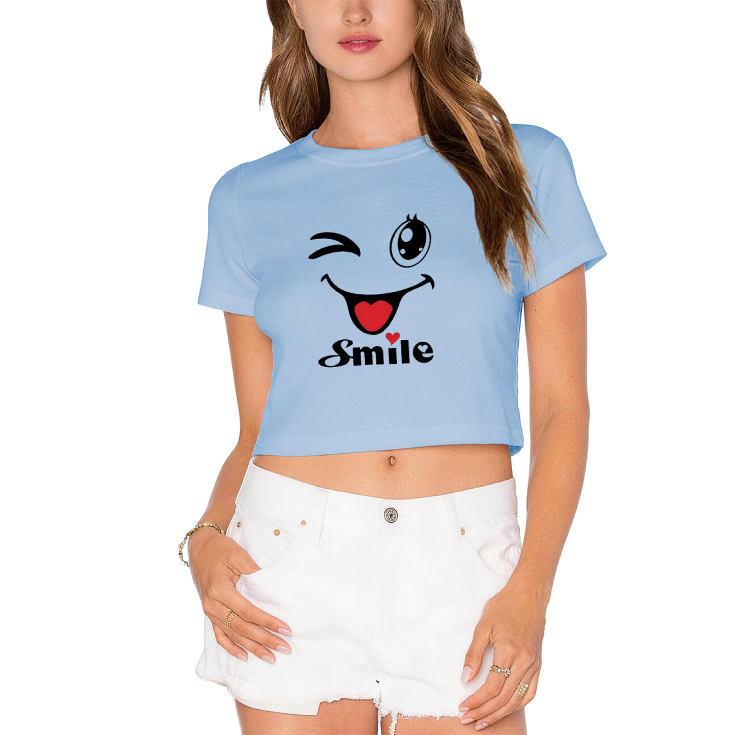 Wink Smile Cute Vibe Pink Crop Tee