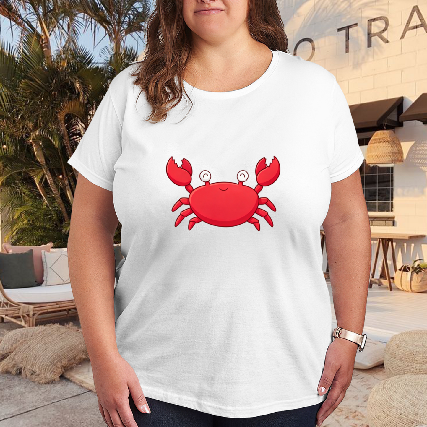 Funny Cartoon Red Crab Cute Face Graphic Plus Size Women¡¯s T-Shirt