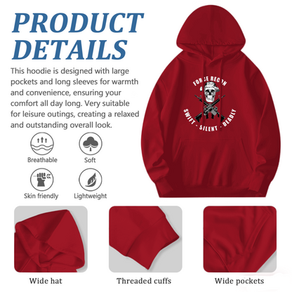 Force Recon Swift Silent Deadly Skull Rifle Red Hoodie, Warm Military Style For Men