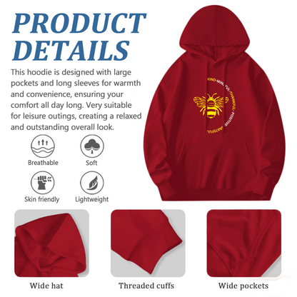 Kind Positive Bee Positive Quote Hoodie, Gentle Cozy Red Sweatshirt