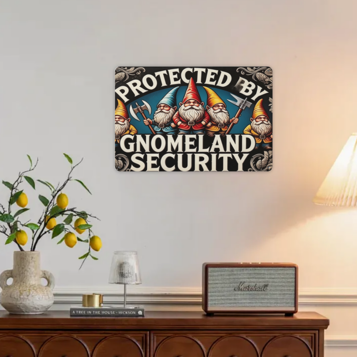 Gnomeland Security Retro Garden Gnome Guard Wall Plaque