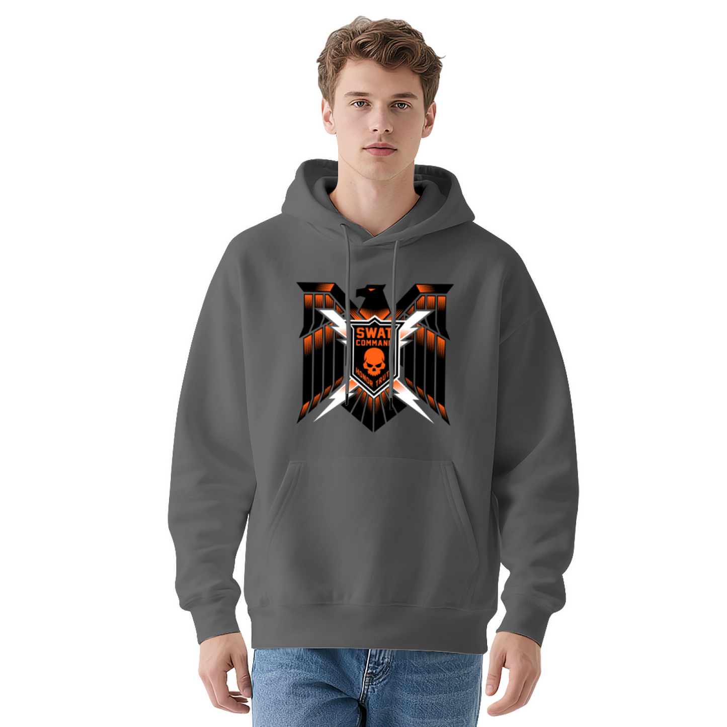 SWAT Eagle Skull Tactical Street Hoodie, Bold Soft White Pullover