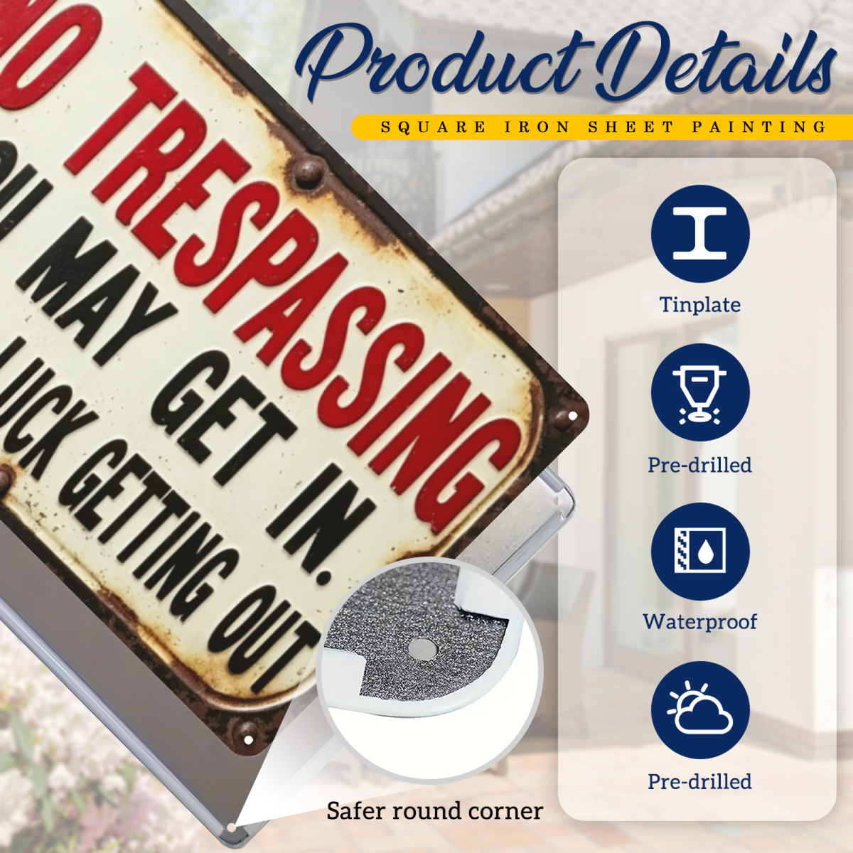 Funny No Trespassing Retro Rustic Metal Wall Sign