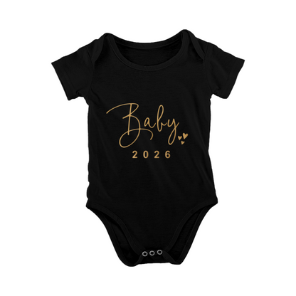Elegant Gold Baby 2026 Script Black Baby Bodysuit Birth Announcement