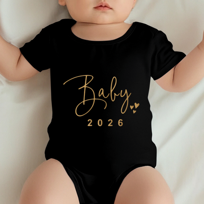Elegant Gold Baby 2026 Script Black Baby Bodysuit Birth Announcement
