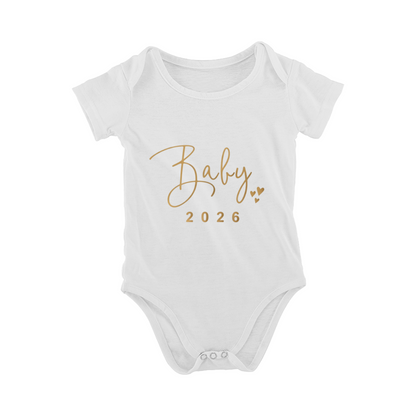 Elegant Gold Baby 2026 Script Black Baby Bodysuit Birth Announcement