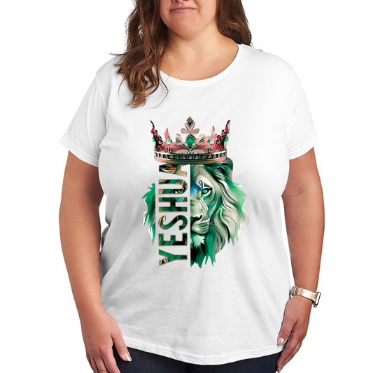 Royal Crown Lion Yeshua Green Gradient Art Plus Size Women Printed T-Shirt