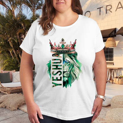 Royal Crown Lion Yeshua Green Gradient Art Plus Size Women Printed T-Shirt